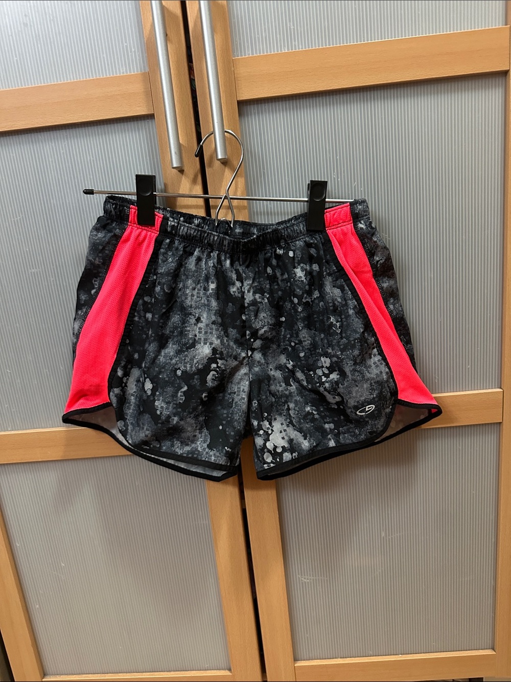 C9 Champion Women’s Black Marble Athletic Shorts with fluorescent Panels XS